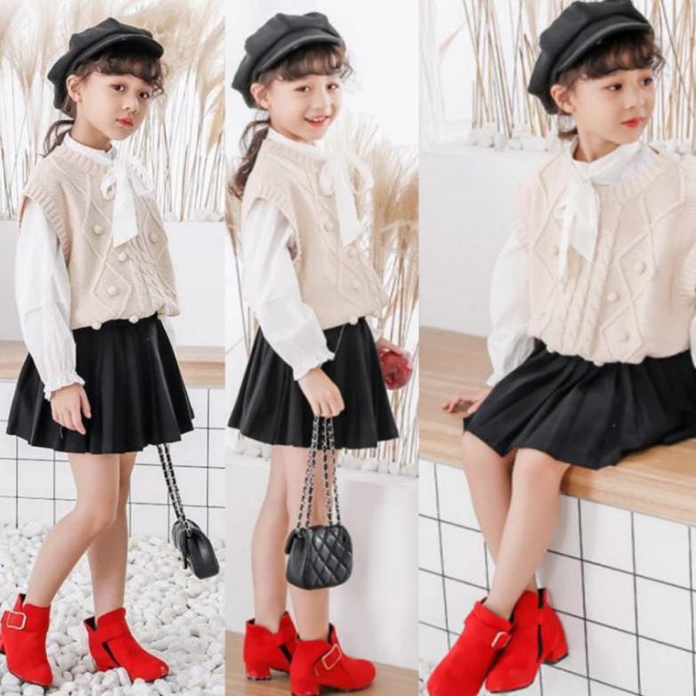 RBE405 SEPATU BOOTS ANAK PEREMPUAN HEELS GESPER MURAH IMPORT **