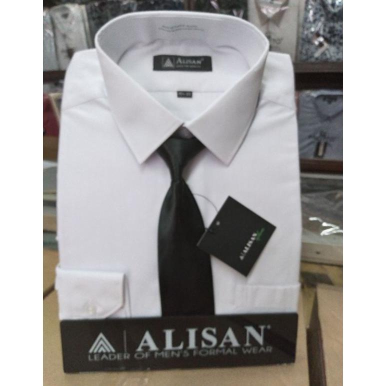 Terbaru Kemeja,Alisan,Putih,Polos+Dasi>Size(14,5-16)Reguler