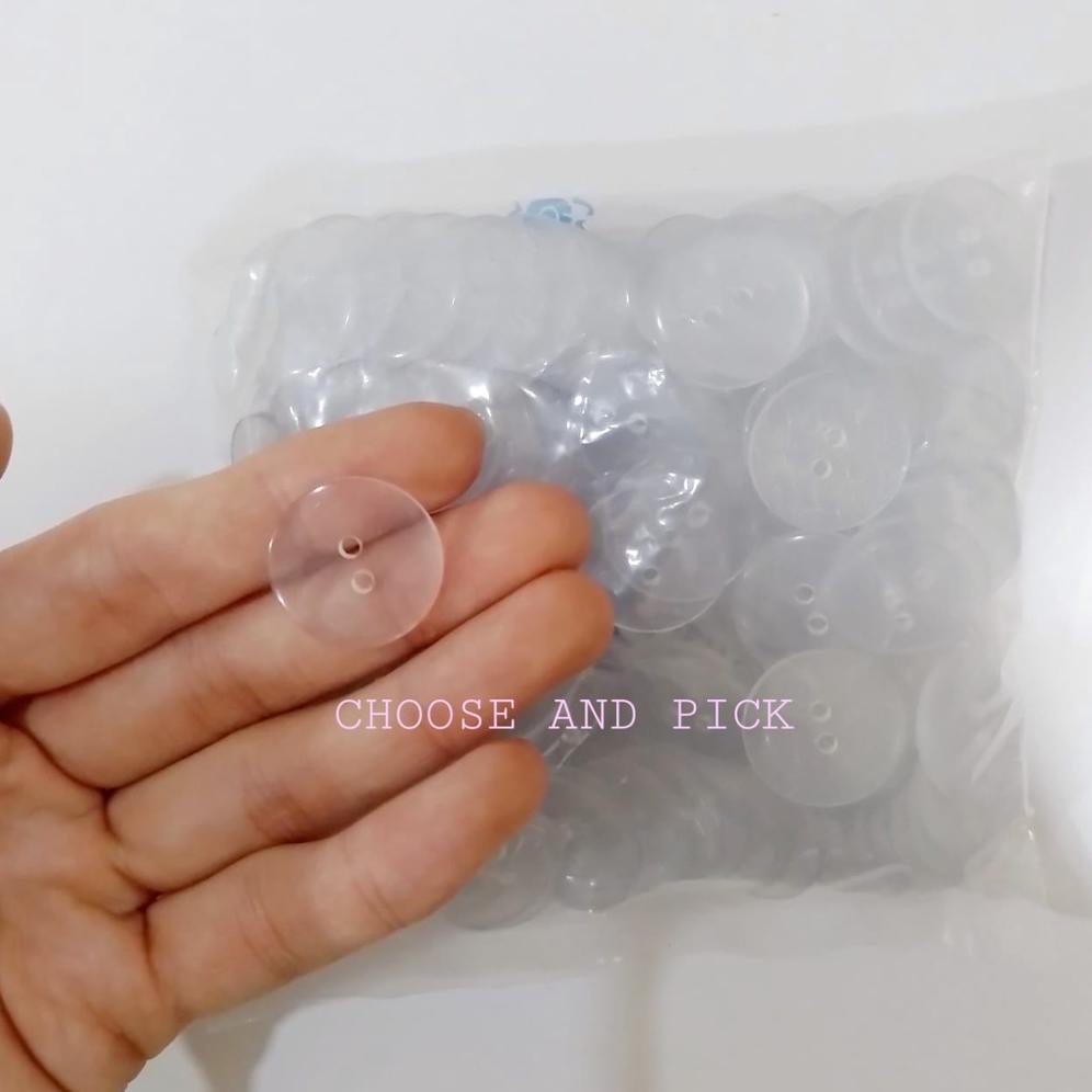 Sale 6.6 Kancing Kemeja Kristal Bening Kaca CRY Lubang 2 / Kancing Lubang 2 Ukuran 24L (15mm) dan 32