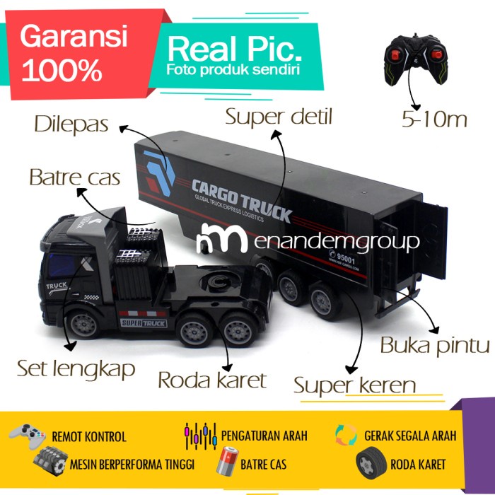 Mainan Mobil Remot Kontrol Rc Truk Kontainer Trailer Cargo Truck Cas