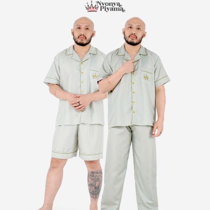 Nyonya Piyama Poly Bamboo Piyama Pria - Basil Polos Herb