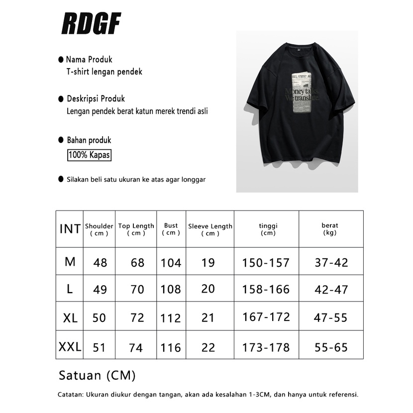 RDGF Oversized Men's T-Shirts Kaos koran T-shirt hitam versi AS Hitam/A0907