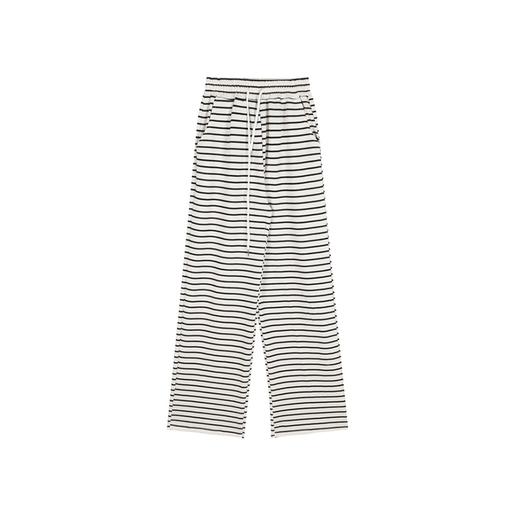 Red Spice Girl Bergaris Serut Drape Kasual Celana Wanita Musim Panas Gaya Korea Mengepel Celana Lurus Longgar Lebar Pinggang Tinggi Kaki Celana