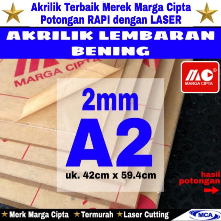 SUPER MURAH - AKRILIK lembaran 2mm A2 / Akrilik bening / Marga cipta / Acrylic