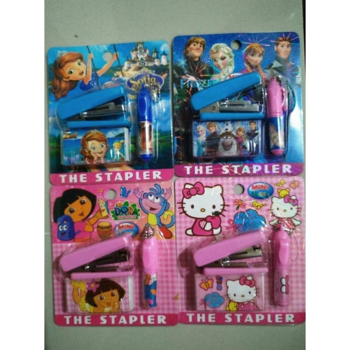 

=+=+=+] Set Staples + isi Staples dan Pen Karakter HK Frozen Dora Sofia
