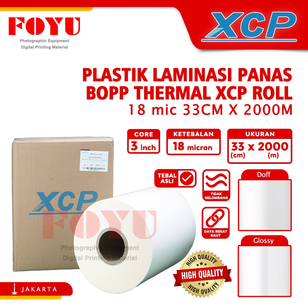 

Plastik Laminasi Panas BOPP Thermal XCP Roll 18 mic 33CM x 2000M