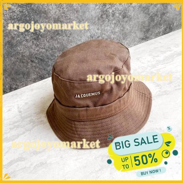 JACQUEMUS LOGO LE BOB GADJO BUCKET HAT IN DARK BROWN BEST DEAL