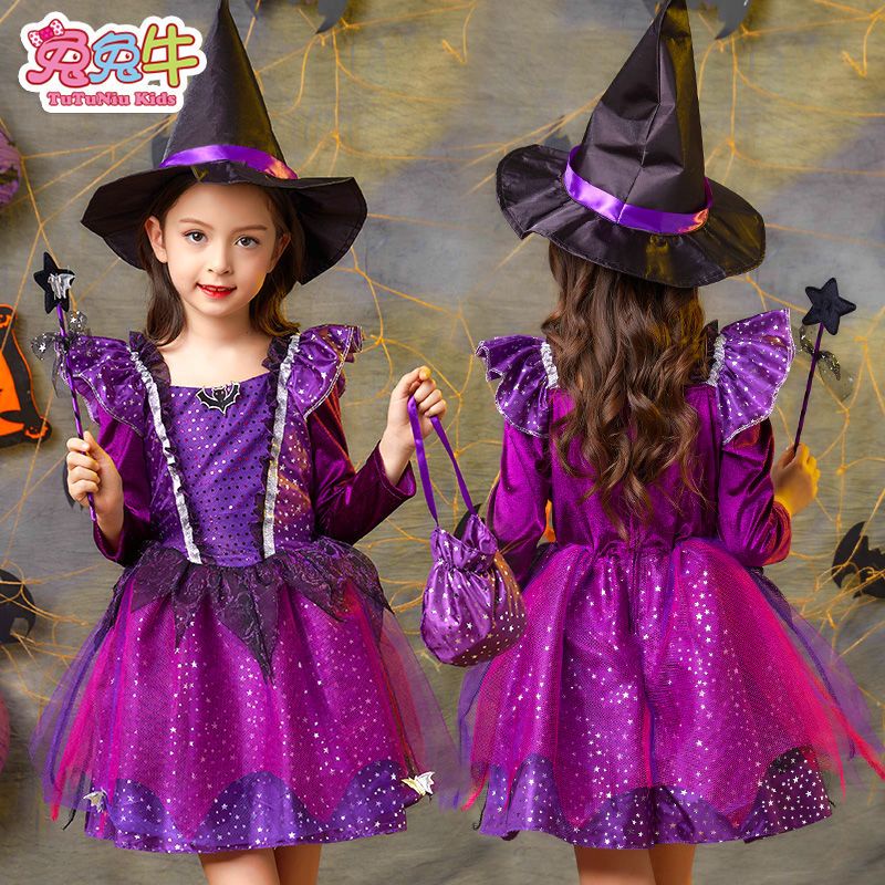 Halloween Kostum Anak Gadis Lengan Panjang Little Witch Dress Penyihir Salju Putih Gaun Gadis Elf Ma