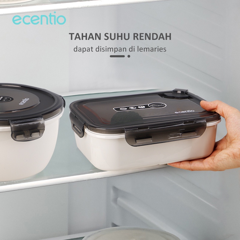 ECENTIO 1.3L TEMPAT MAKANAN KOTAK BEKAL MAKAN DENGAN FREE SENDOK 3 GRID LUNCH BOX BPA FREE MISTING