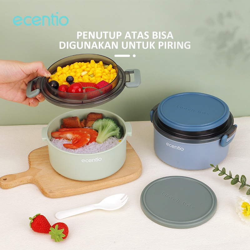 ECENTIO LUNCH BOX SET DAN TAS KOTAK MAKAN 1300ML/FOOD CONTAINER/TEMPAT MAKANAN BULAT