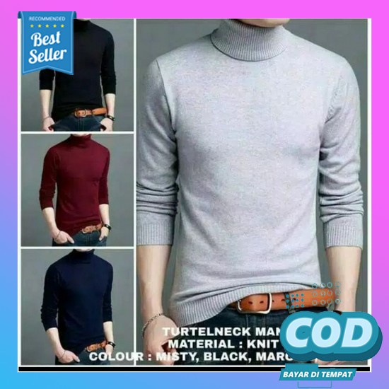9Seven-Baju Sweater Girva / Baju Salur Keren Lengan Panjang / Baju Kao (Cod) Kaos Polos Turtle Neck