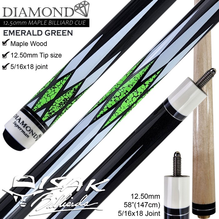 Diamond Maple Pool Cue 12.5mm Emerald Green Billiard Stick Bola Besar
