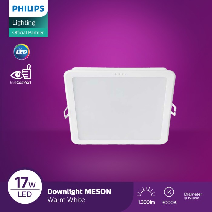 Philips Downlight Kotak Meson 59467 D150 17W Cahaya Kuning