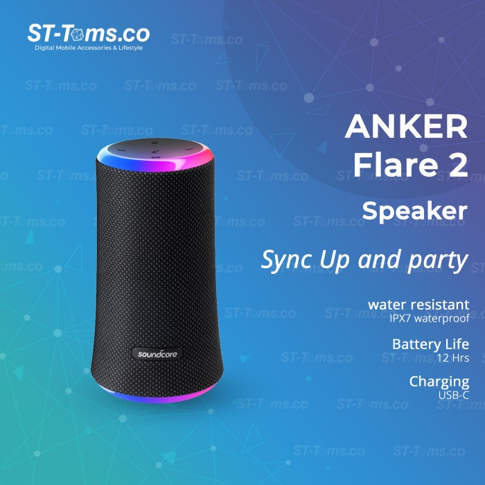Anker SoundCore Flare 2 Bluetooth Speaker 360 IPX7 Waterproof A3165