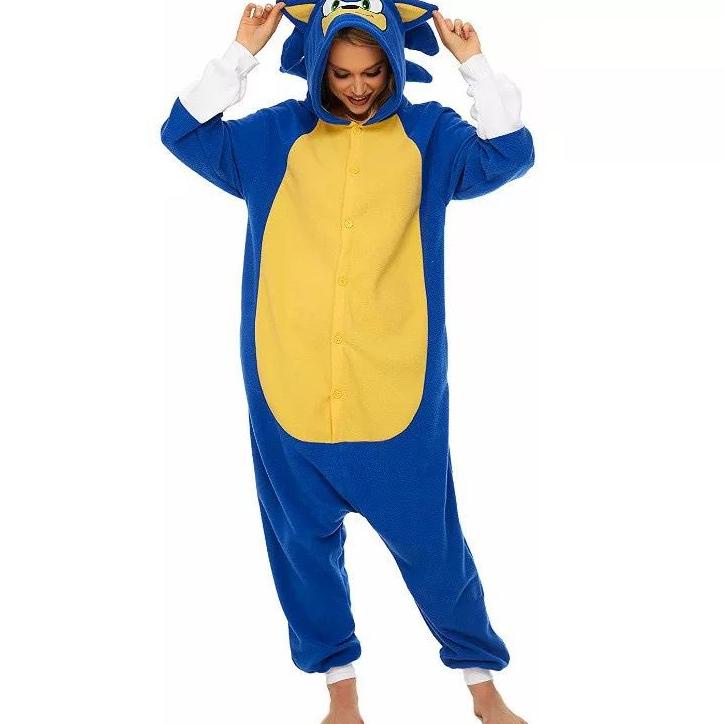 murah BAJU ONESIE KOSTUM SUPER SONIC THE HEDGEHOG LANDAK BIRU PIYAMA KIGURUMI LUCU laris