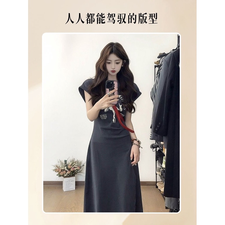 Red French slit Hepburn style slim waist dress wanita musim panas plus ukuran rok panjang temperamen manis berkualitas tinggi