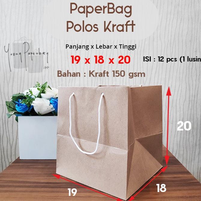 

7.7 Paperbag / Tas Kertas / Paper Bag Polos Kraft Kotak 150 gsm 19 x 18 x 20 (12 pcs = 1 lusin)