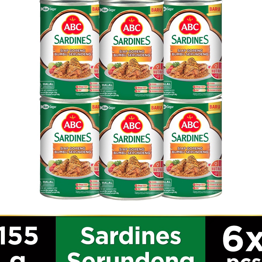 

BRANDS FESTIVAL ABC Sarden Siap Goreng Bumbu Serundeng 155 g - Multipack 6 pcs buruan