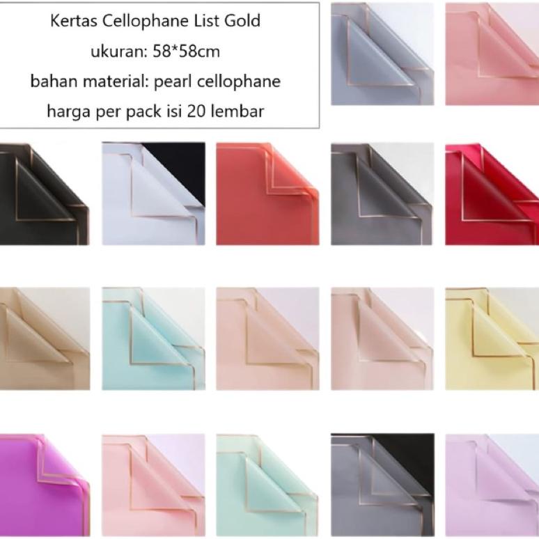 

Promo (20 lembar) kertas bunga flower wrapping paper cellophane gold list 58*58cm per pack (isi 20 lembar)