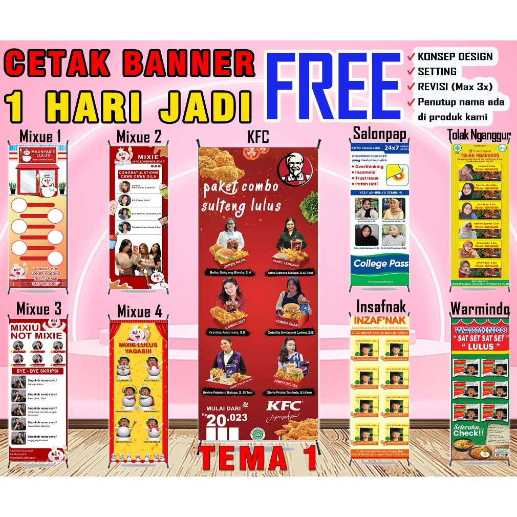 7.7 Cetak Banner Wisuda Sidang Skripsi Kelulusan Graduation + Tiang X Baner Banner