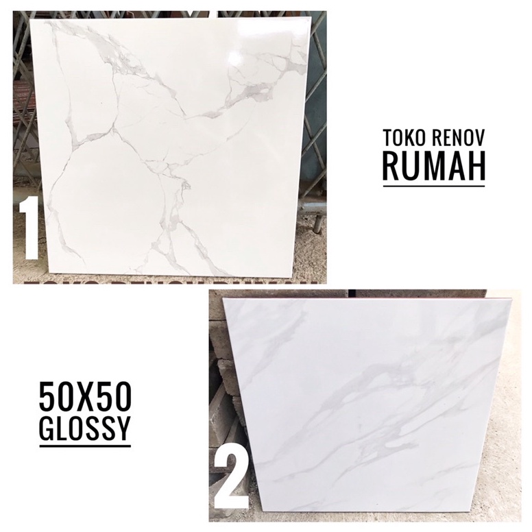 Serba murah keramik lantai putih motif carara 50x50 (glossy)/ keramik lantai putih motif marmer/ keramik ruangan CZK