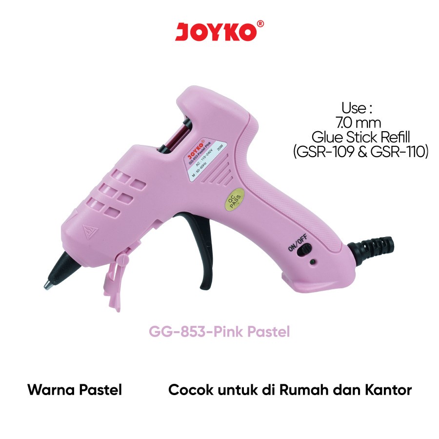 

GLUE GUN PASTEL JOYKO GG- 853 SOFT COLOR ALAT LEM BAKAR LILIN LEM UNTUK KERAJINAN DAN RUMAH TANGGA