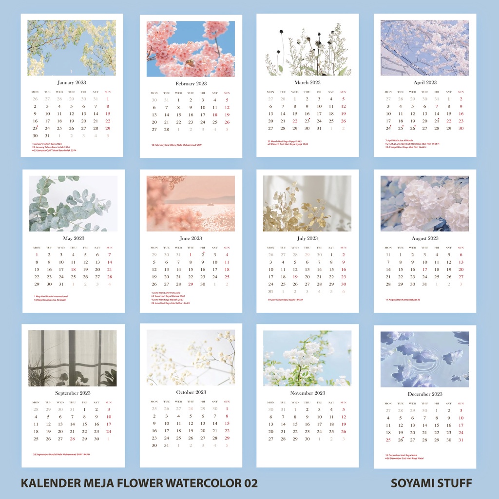 

KALENDER MEJA WATERCOLOR 02 FLOWER AESTHETIC PREMIUM QUALITY SPIRAL 2023