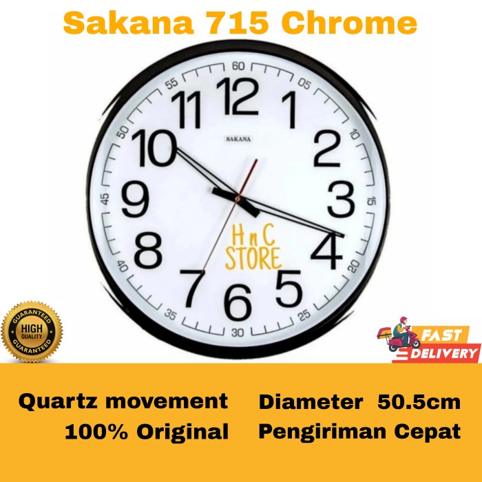 Best Seller Ukuran X-Tra Besar Diameter 50Cm, Jam Dinding Sakana 715 Ori