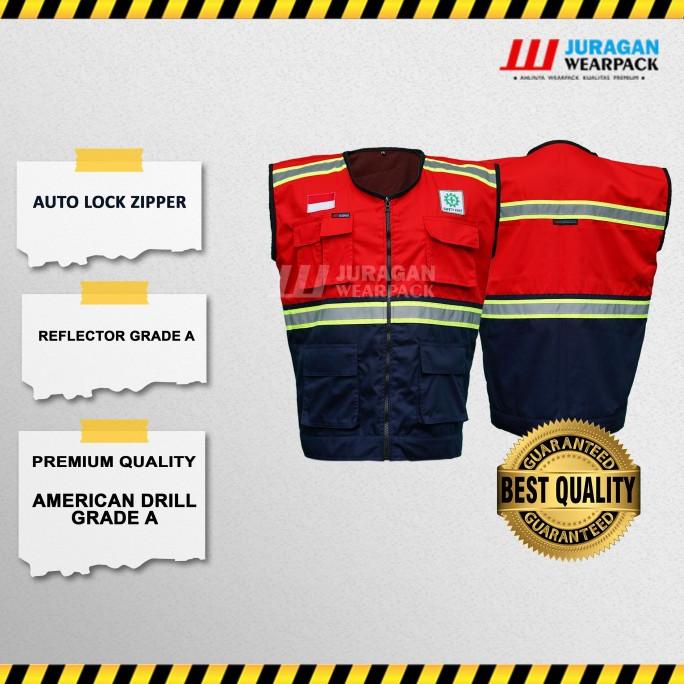 Safety Vest Warna Merah Kombinasi Biru Navy