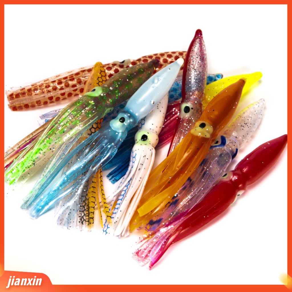 [Jianxin] 10 Pcs Umpan Pancing Soft Bait Bentuk Cumi-Cumi Warna-Warni Ukuran 8cm