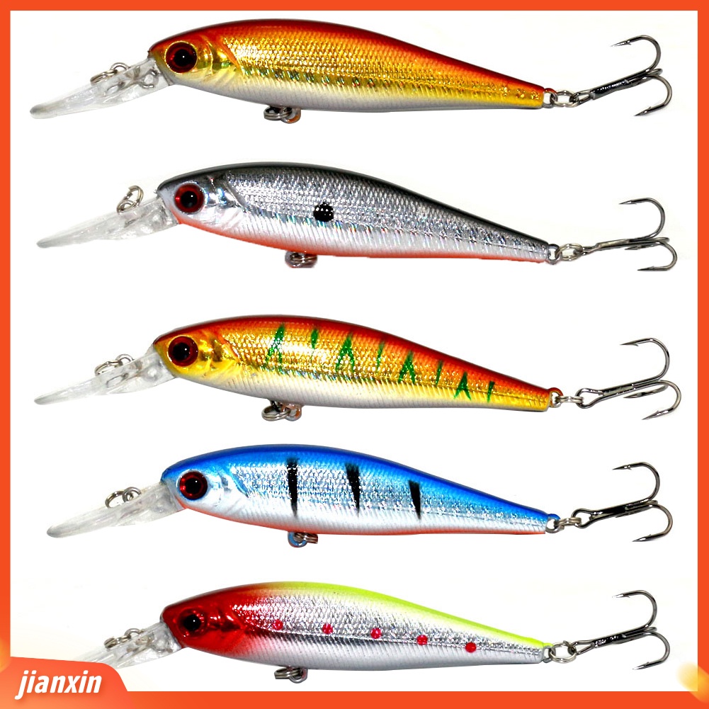 [Jianxin] 11cm Umpan Pancing Ikan Minnow Bergaris dengan Kail / Mata Pancing Treble