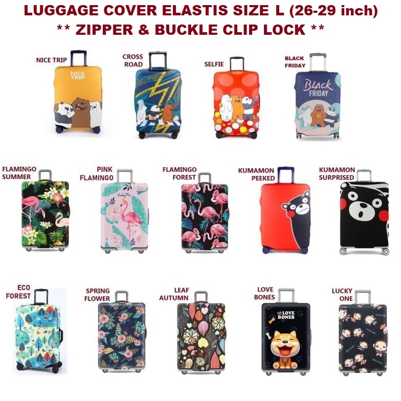 [Size L] [26-29 inch] Elastic Luggage Cover with Zipper Lock & Buckle Clip / Sarung Koper Elastis {T