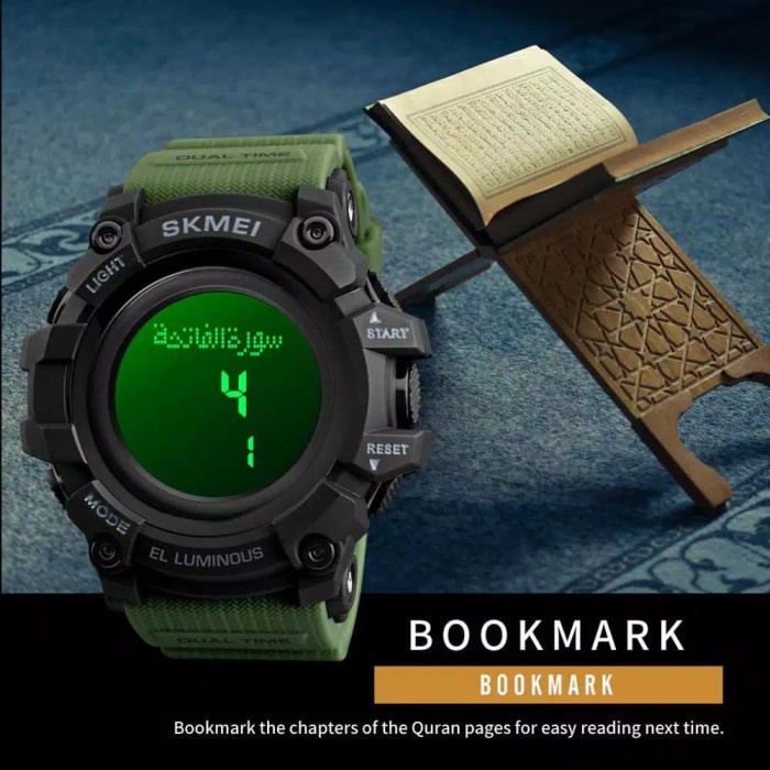 Jam Tangan Azan Sholat Sport Army Skmei Not Al Fajr Al Harameen Mikat