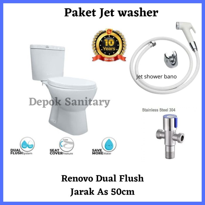 Closet duduk twopiece renovo kh832 soft closing AS 50cm/ kloset duduk