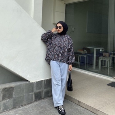 RAABIHA | Kevia Shirt Oversize | Kemeja Motif | Kemeja Batwing | Atasan Wanita Motif