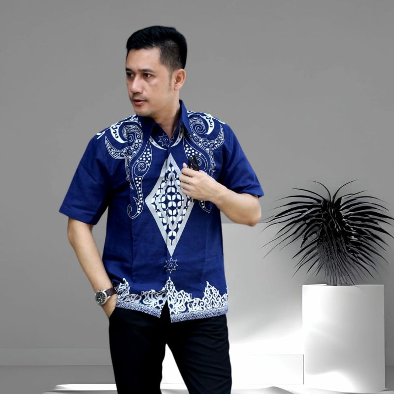 12 Motif Kemeja Batik Pria Lengan Pendek S M L XL XXL terbaru NR