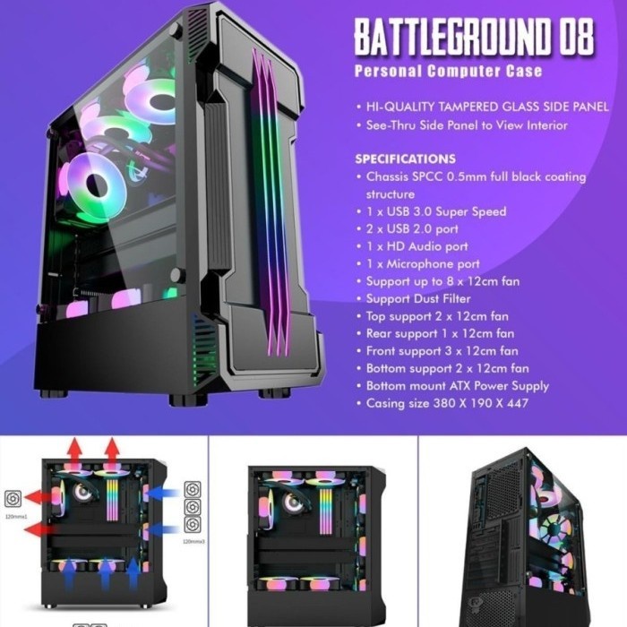 Casing Simbadda BattleGround 06 - ATX, mATX Tempered Glass