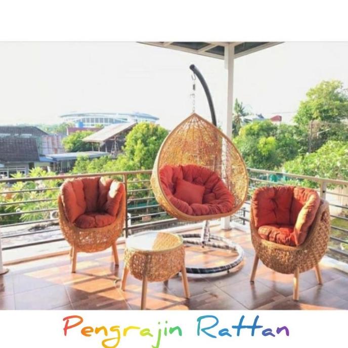 AYUNAN SET AYUNAN ROTAN GANTUNG KURSI TERAS BREKELE ANYAMAN ROTAN SINTETIS EL09I09A82L