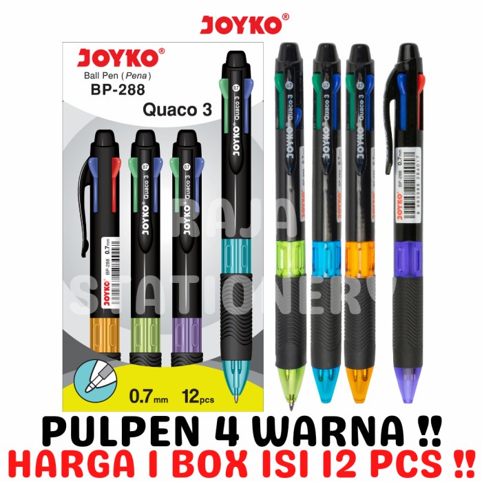 

Terlaris Joyko Ball Pen 4 Colours Bolpen Pulpen 4 Warna Joyko Bp-288 [12Pcs]