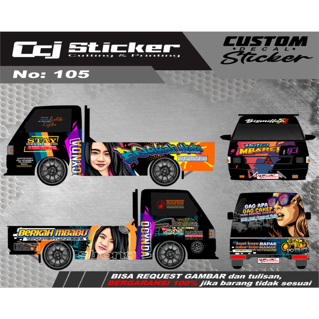 Decal stiker mobil pick up sticker mobil L300, Granmax, T120ss, futura, new carry decal printing men