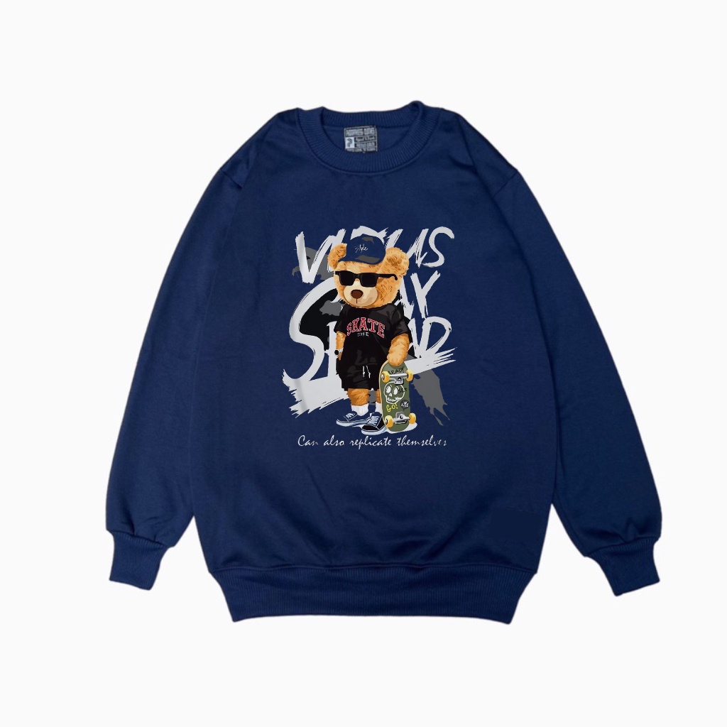 Crewneck Black Motif Simpel SKATE BEAR  Sweater Pria dan Wanita Premium Quality Distro