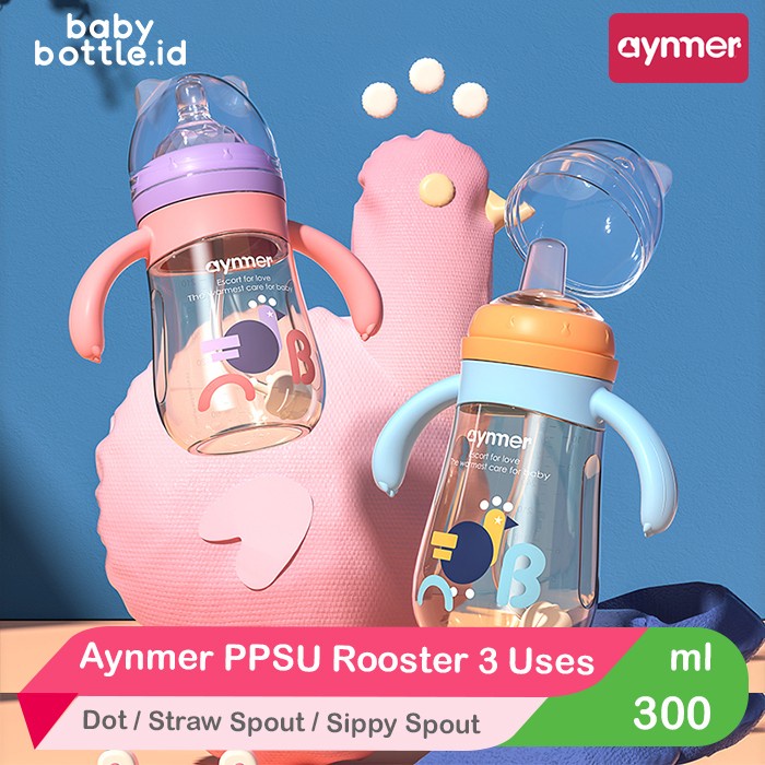 AYNMER BOTOL SUSU BAYI PPSU ROOSTER DOT + SIPPY + STRAW GRAVITY BALL NEW