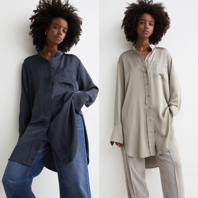 HM Oversized Satin Tunic Blouse - 3452