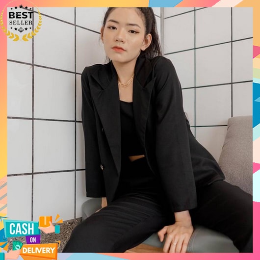 One Set Blazer Wanita Kerja  Korean Style Jumbo Setelan Jas Terbaru 2023 Perempuan Celana Panjang Ba