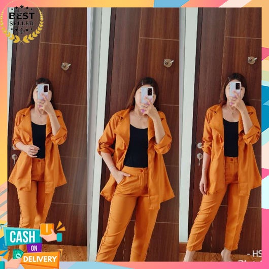 One Set Blazer Wanita Kerja  Korean Style Jumbo Baju 2In1 Kekinian Dewasa Rok Blaser Korea Kantor Sl