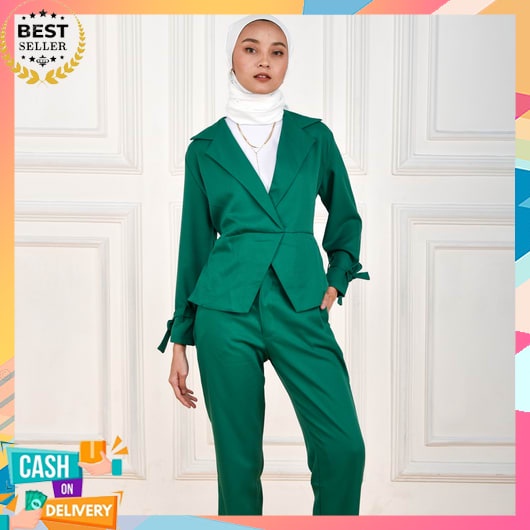 One Set Blazer Wanita Kerja  Korean Style Jumbo Kemeja Cewe Bahan Adem Outer Kondangan Untuk Ootd St