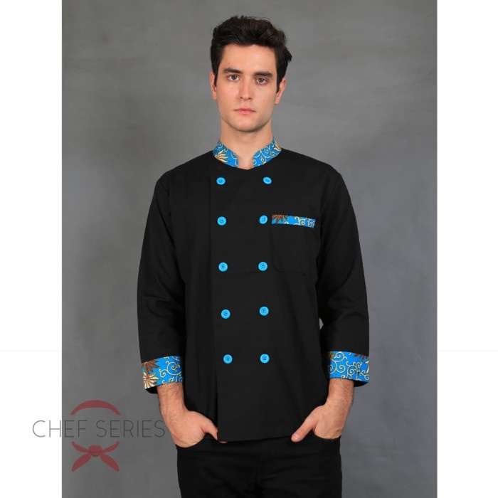 Best Seller Chef Series Emerald Batik Tangan Panjang Baju Koki - Hitam Tosca