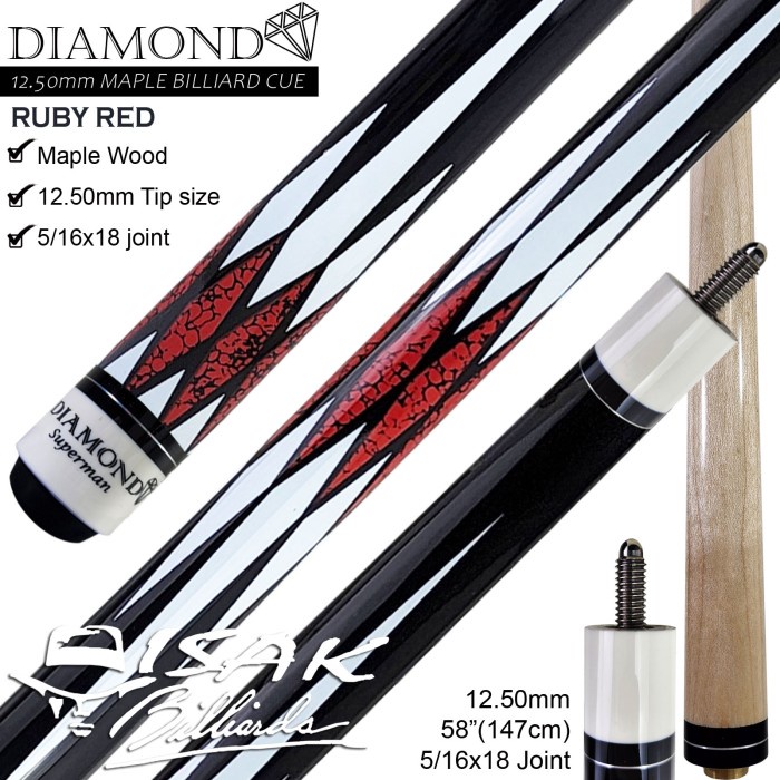 Diamond Maple Pool Cue 12.5mm Ruby Red Billiard Stick Bola Besar