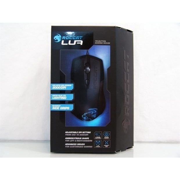 Roccat Lua - Tetikus Gaming Hitam dengan Resolusi 2000 DPI dan Berat Ringan 68g