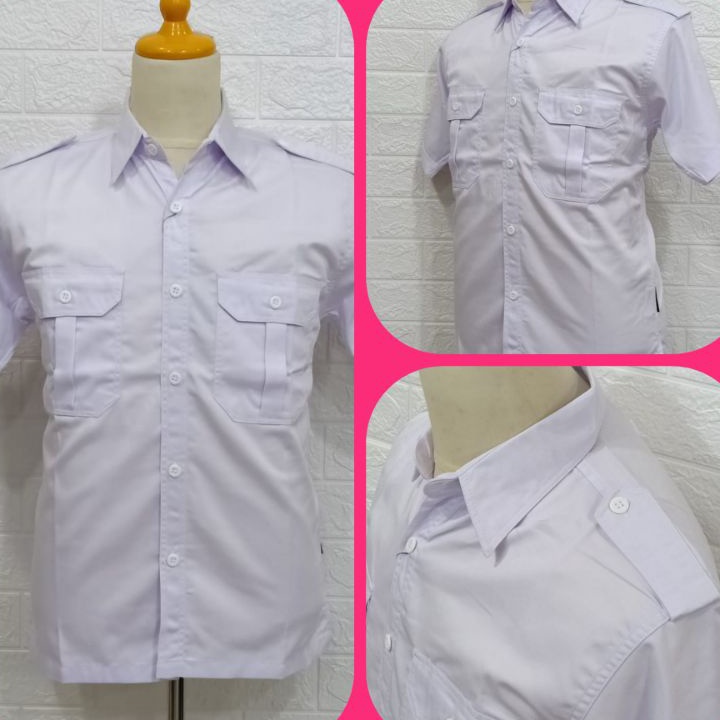 ➲➛☆ Kameja PDL PDH PNS Lapangan Baju Kerja Kantor Outdoor Putih Hitam Pria Lengan Pendek Kantong Dua